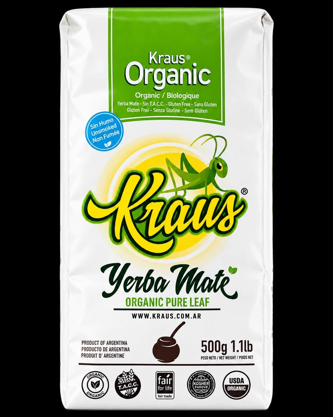 Paquete de yerba mate Kraus Pura Hoja Orgánica